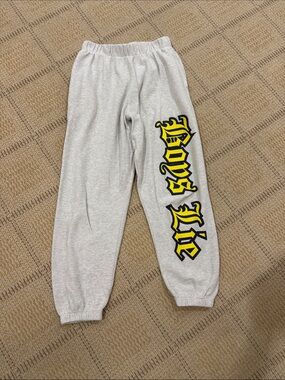 Boys Lie Gray Sweatpants with Yellow Gothic Side Logo